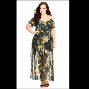 City Chic Hidden Panther Chiffon Maxi Dress S/16W